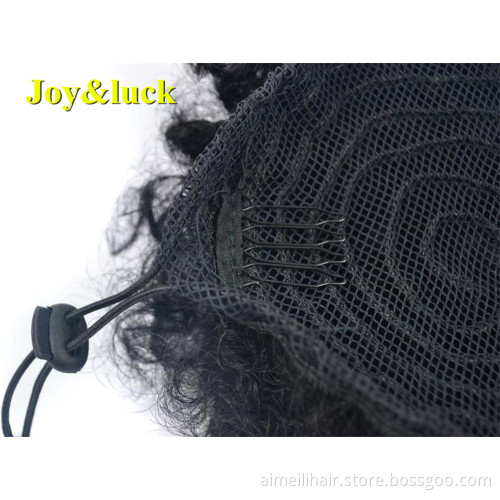Wholesale Price Wigs Synthetic Short Afro Kinky Curly Hair Brown Color Drawstring Ponytail Puff Curl Hair Extension Bun Hair Wig